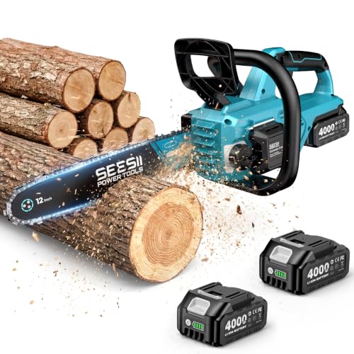 SEESII 12-Inch Chainsaw, 2 × 4000 mAh