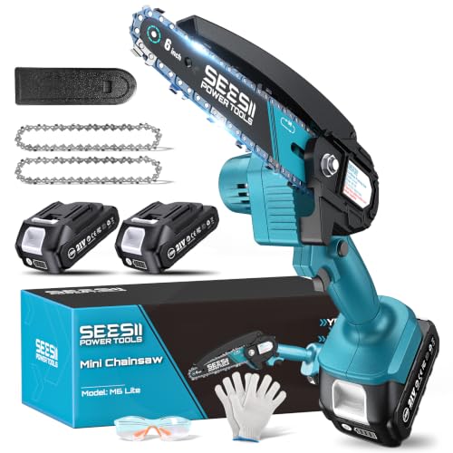 SEESII 6-Inch Mini Chainsaw, 2 batteries