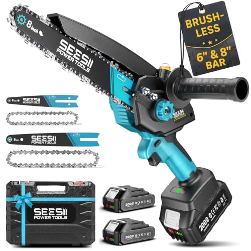 SEESII 8-Inch & 6-Inch Mini Chainsaw, 2 batteries, auto oiler
