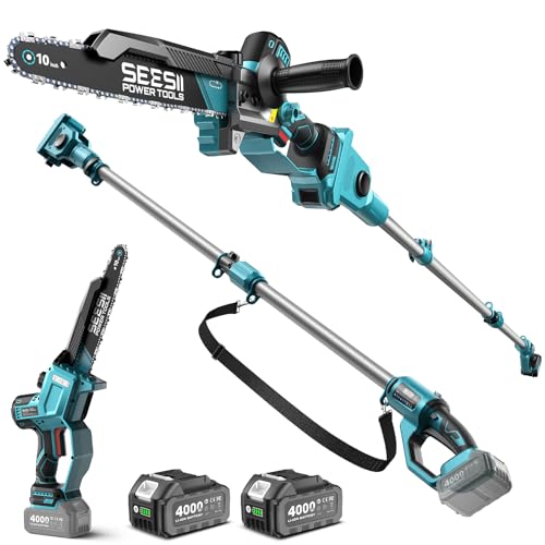 SEESII 10-Inch 2-in-1 Pole Saw, 2 × 4.0 Ah